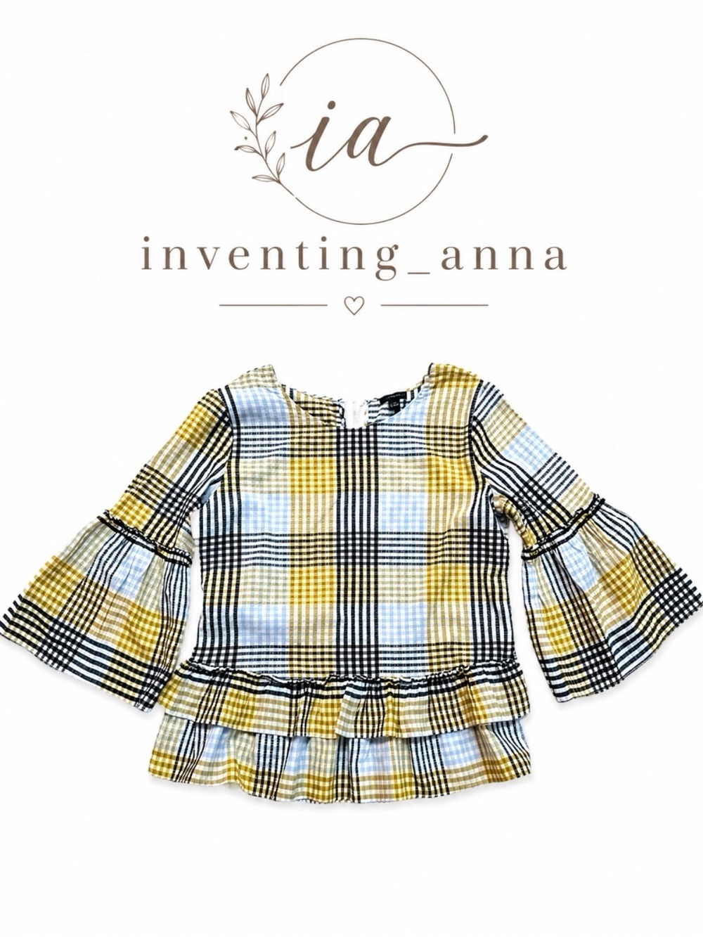 Ann Taylor Factory Plaid Bell Sleeve Ruffle Blouse Size S - Picture 1 of 10
